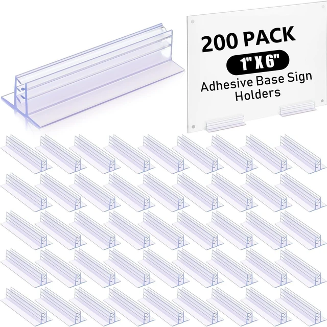 Main image of 200 Pcs Sign Holder, Adhesive Base Sign Holders Multiple Uses for Counters, Warehouses, Base Holders with Strong Adhesive (1*6in)
