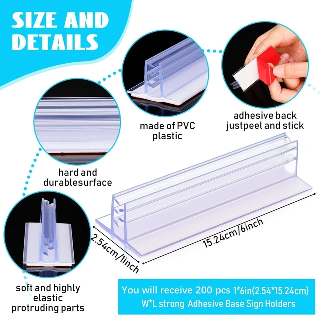 Alt view image 2 of 7 - 200 Pcs Sign Holder, Adhesive Base Sign Holders Multiple Uses for Counters, Warehouses, Base Holders with Strong Adhesive (1*6in)