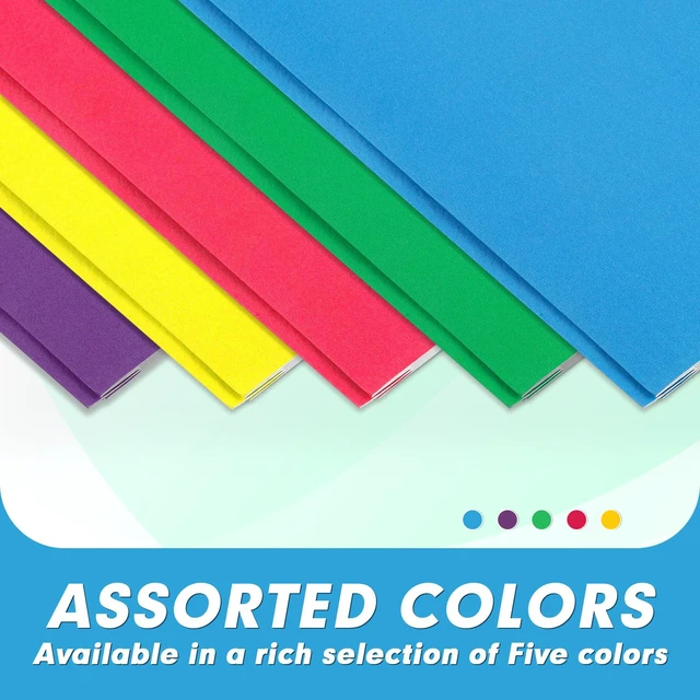 Alt view image 5 of 7 - 100 Pack Two Pocket Paper Folders with Prongs, Letter Size, 5 Colors 3 Prong Folders with Pockets, Paper, 3 Hole Punched, For School, Office, Home, Business