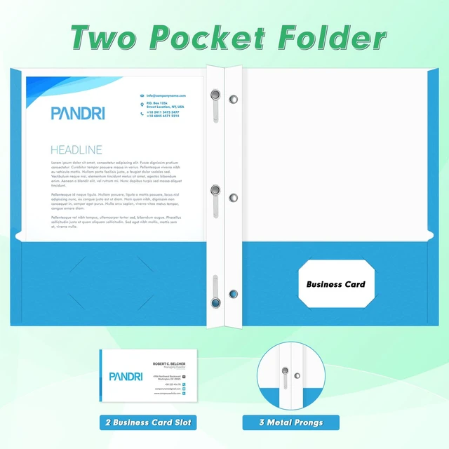 Alt view image 4 of 7 - 100 Pack Two Pocket Paper Folders with Prongs, Letter Size, 5 Colors 3 Prong Folders with Pockets, Paper, 3 Hole Punched, For School, Office, Home, Business