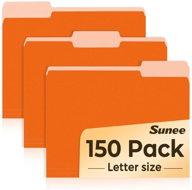 Main image of File Folders, 150 Pack Manilla Folders 8.5 x 11, Colored File Folders Home Office School Supplies for Documents Files Paper, Orange