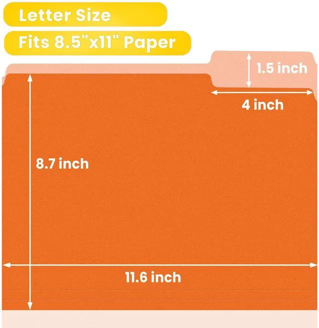 Alt view image 2 of 7 - File Folders, 120 Pack Manilla Folders 8.5 x 11, 1/3 Cut Tab for Easy Labeling and Organization, Durable Standard Paper for Home, Office, School Filing, Orange