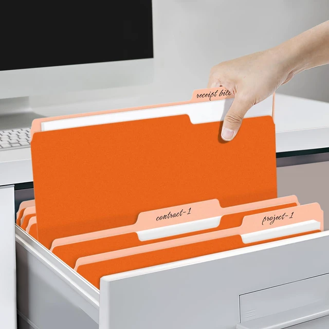 Alt view image 6 of 7 - File Folders, 120 Pack Manilla Folders 8.5 x 11, 1/3 Cut Tab for Easy Labeling and Organization, Durable Standard Paper for Home, Office, School Filing, Orange
