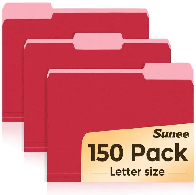 Main image of File Folders, 150 Pack Manilla Folders 8.5 x 11, Colored File Folders Home Office School Supplies for Documents Files Paper, Red