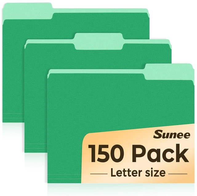 Main image of File Folders, 150 Pack Manilla Folders 8.5 x 11, Colored File Folders Home Office School Supplies for Documents Files Paper, Green