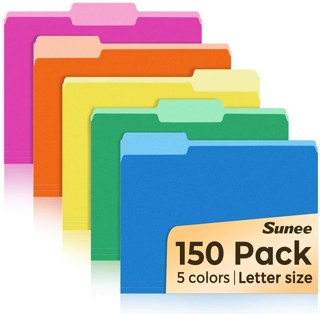 Main image of File Folders, 150 Pack Manilla Folders 8.5 x 11, Colored File Folders Home Office School Supplies for Documents Files Paper, 5 Assorted Colors