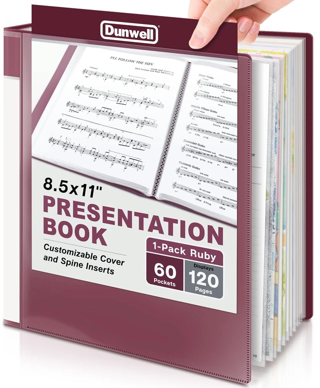 Main image of Presentation Binder 60-Pocket, Displays 120 Pages, 8.5x11 Portfolio Binder with Plastic Sleeves, Storage and Organizer for Documents, Photos, Kids Artwork, Projects, Recipes (Ruby)