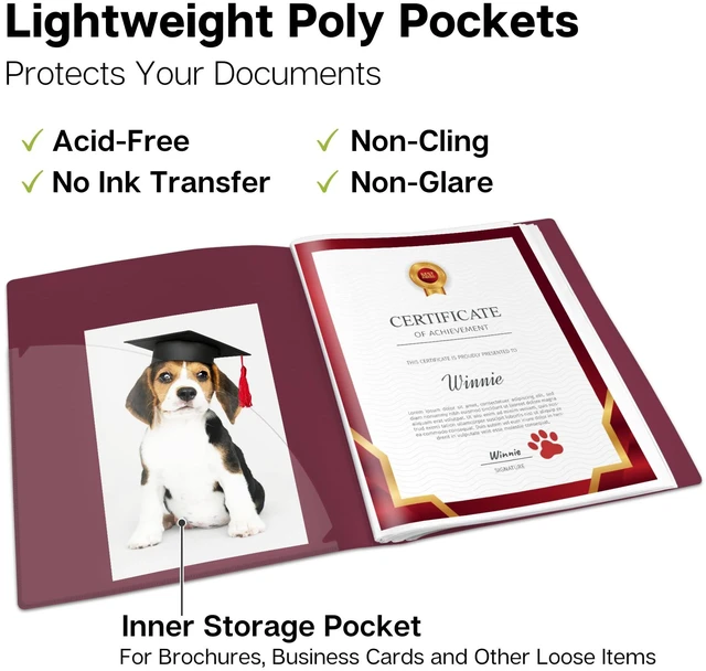 Alt view image 5 of 7 - Presentation Binder 60-Pocket, Displays 120 Pages, 8.5x11 Portfolio Binder with Plastic Sleeves, Storage and Organizer for Documents, Photos, Kids Artwork, Projects, Recipes (Ruby)