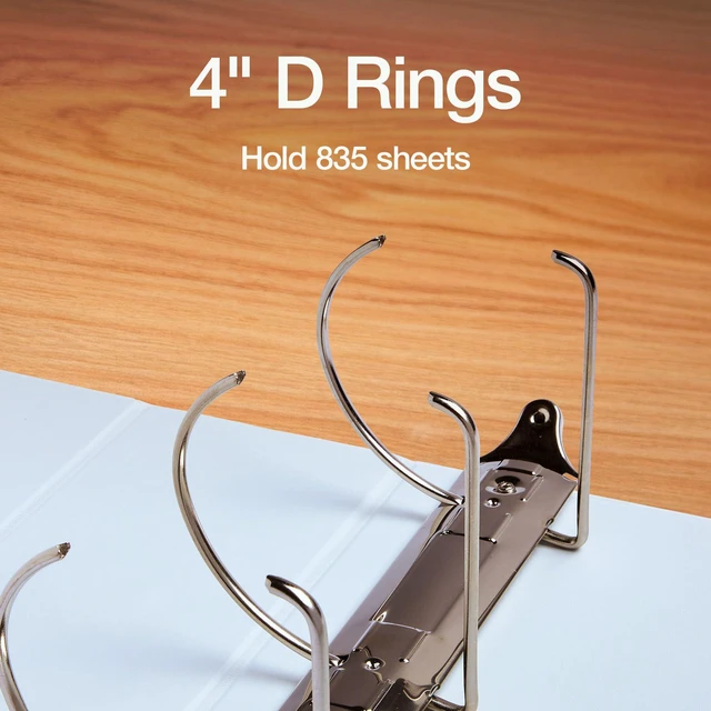 Alt view image 3 of 7 - 4 Inch 3 Ring Binders, 2 Pack, White, Holds 835 Sheets D rings, clear view covers for custom inserts, and 2 inside pockets. PVC free, non stick