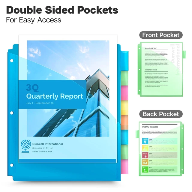 Alt view image 4 of 7 - 2-Pocket 8-Tab Dividers for 3-Ring Binders, 3 Sets, 24 Counts 8 Insertable Tabs, 5 Assorted Colors, Pocket Binder Dividers, Tear-Resistant Acid-Free Poly
