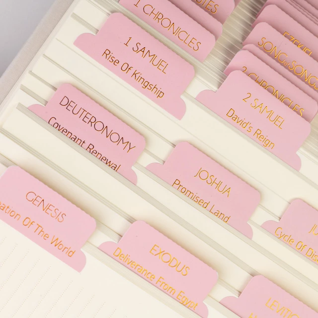 Alt view image 2 of 7 - Laminated Bible Tabs for Women with Gold Foil Lettering (Selah) Large Print Bible Book Tabs, Bible Study Journaling Supplies, 66 Personalized Scripture Tabs and 6 Blank Labels