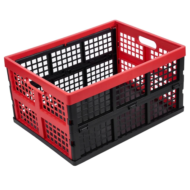 Alt view image 2 of 7 - 3-Pack Plastic Collapsible Storage Crates-30L,Foldable Plastic Crates for Storage (Black+Red)