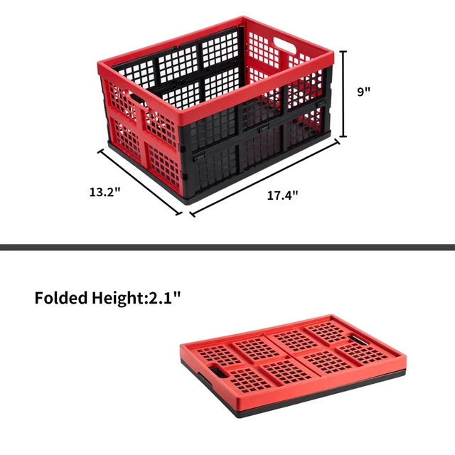 Alt view image 3 of 7 - 3-Pack Plastic Collapsible Storage Crates-30L,Foldable Plastic Crates for Storage (Black+Red)