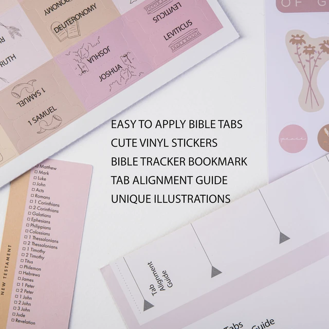 Alt view image 2 of 7 - Laminated Bible Tabs with Book Illustrations (Symbols Theme) Large Print Bible Book Tabs, Bible Study Journaling Supplies, 66 Personalized Scripture Tabs and 6 Blank Labels
