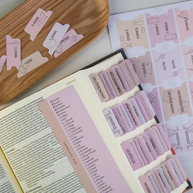 Alt view image 3 of 7 - Laminated Bible Tabs with Book Illustrations (Symbols Theme) Large Print Bible Book Tabs, Bible Study Journaling Supplies, 66 Personalized Scripture Tabs and 6 Blank Labels