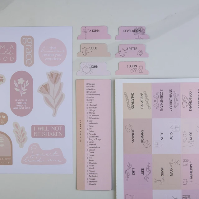 Alt view image 4 of 7 - Laminated Bible Tabs with Book Illustrations (Symbols Theme) Large Print Bible Book Tabs, Bible Study Journaling Supplies, 66 Personalized Scripture Tabs and 6 Blank Labels