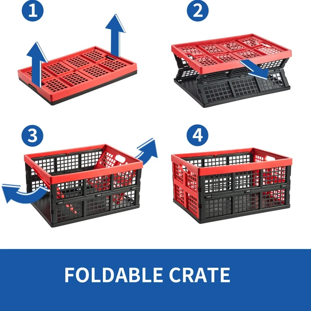 Alt view image 4 of 7 - 3-Pack Plastic Collapsible Storage Crates-30L,Foldable Plastic Crates for Storage (Black+Red)