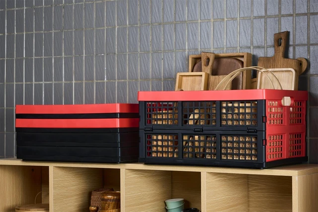 Alt view image 6 of 7 - 3-Pack Plastic Collapsible Storage Crates-30L,Foldable Plastic Crates for Storage (Black+Red)