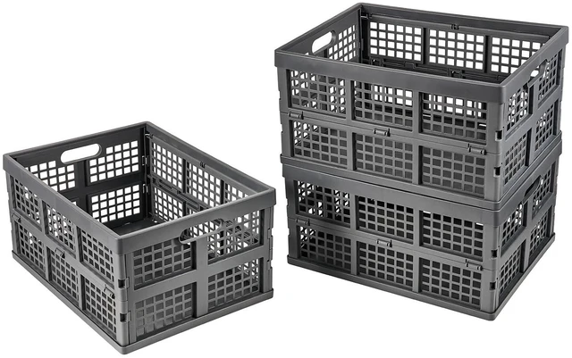 Main image of 3-Pack Plastic Collapsible Storage Crates-30L,Foldable Plastic Crates for Storage (Gray)