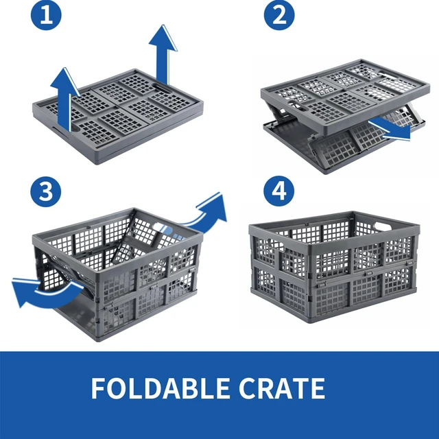 Alt view image 4 of 7 - 3-Pack Plastic Collapsible Storage Crates-30L,Foldable Plastic Crates for Storage (Gray)