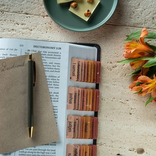 Alt view image 5 of 7 - Laminated Bible Tabs for Women and Men (Terrazzo Theme) Large Print Bible Book Tabs, Bible Study Journaling Supplies, 84 Catholic Scripture Tabs, Includes 7 Blank Labels