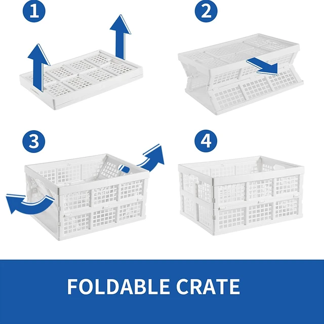Alt view image 4 of 7 - 3-Pack Plastic Collapsible Storage Crates-30L,Foldable Plastic Crates for Storage (White)