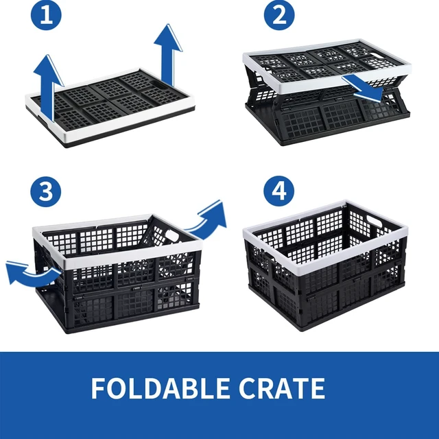 Alt view image 4 of 7 - 3-Pack Plastic Collapsible Storage Crates-30L,Foldable Plastic Crates for Storage (Black+Gray)