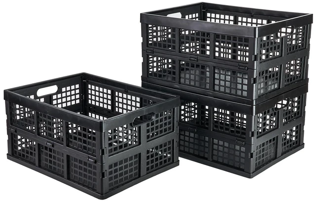 Main image of 3-Pack Plastic Collapsible Storage Crates-30L,Foldable Plastic Crates for Storage (Black)