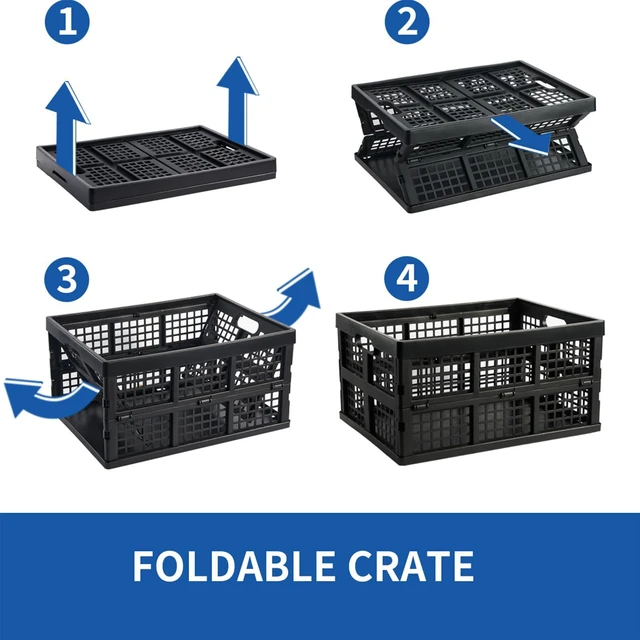Alt view image 4 of 7 - 3-Pack Plastic Collapsible Storage Crates-30L,Foldable Plastic Crates for Storage (Black)