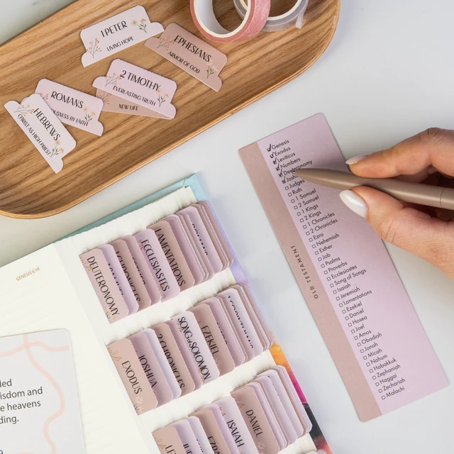 Alt view image 3 of 7 - Laminated Bible Tabs with Book Summaries (Canon Theme) Large Print Bible Book Tabs, Bible Study Journaling Supplies, 66 Personalized Scripture Tabs and 6 Blank Labels