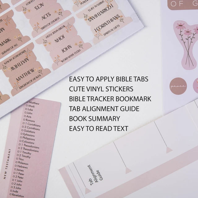 Alt view image 2 of 7 - Laminated Bible Tabs with Book Summaries (Canon Theme) Large Print Bible Book Tabs, Bible Study Journaling Supplies, 66 Personalized Scripture Tabs and 6 Blank Labels