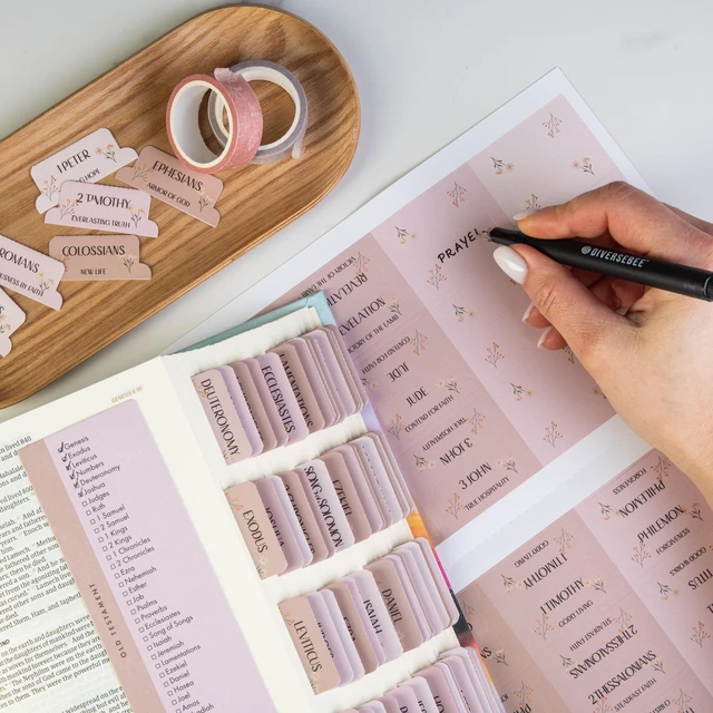 Alt view image 6 of 7 - Laminated Bible Tabs with Book Summaries (Canon Theme) Large Print Bible Book Tabs, Bible Study Journaling Supplies, 66 Personalized Scripture Tabs and 6 Blank Labels