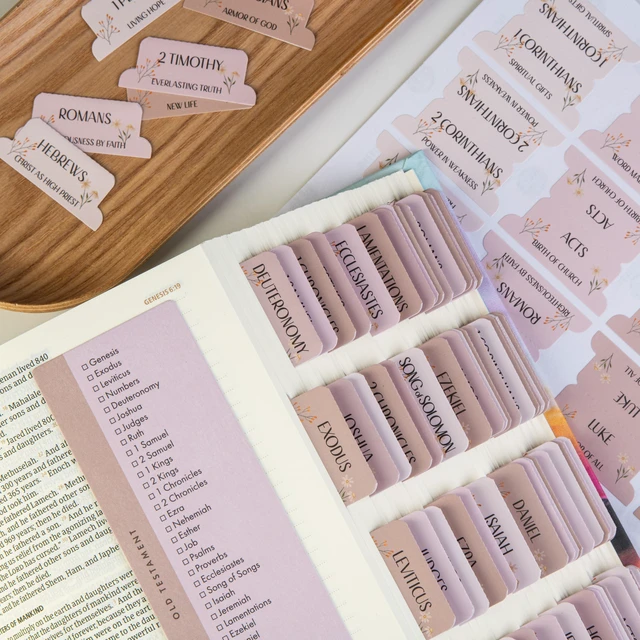 Alt view image 7 of 7 - Laminated Bible Tabs with Book Summaries (Canon Theme) Large Print Bible Book Tabs, Bible Study Journaling Supplies, 66 Personalized Scripture Tabs and 6 Blank Labels