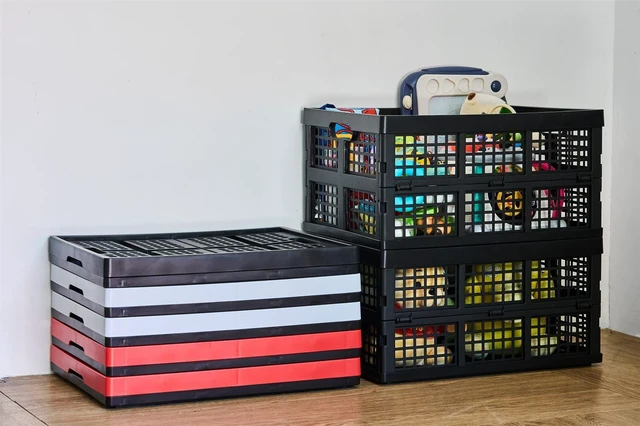 Alt view image 7 of 7 - 3-Pack Plastic Collapsible Storage Crates-30L,Foldable Plastic Crates for Storage (Black)