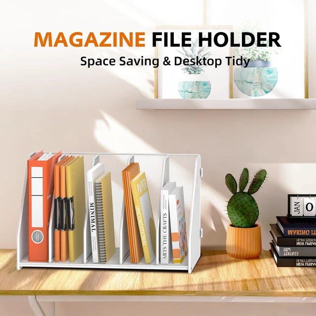 Alt view image 2 of 7 - Binder Organizer, Magazine File Holder with 5 Vertical Rack, White Metal Desk File Organizer & Binder Holders, Magazine Organizers for Office Desktop, Home, School, Classroom