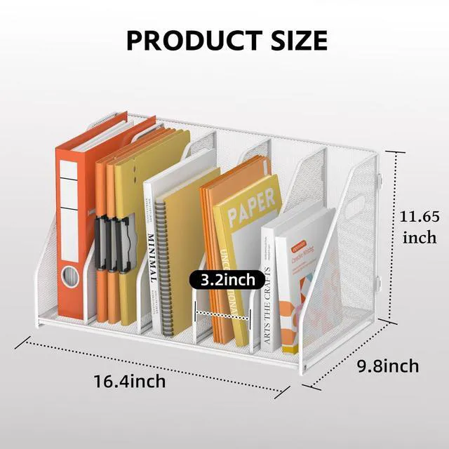 Alt view image 3 of 7 - Binder Organizer, Magazine File Holder with 5 Vertical Rack, White Metal Desk File Organizer & Binder Holders, Magazine Organizers for Office Desktop, Home, School, Classroom