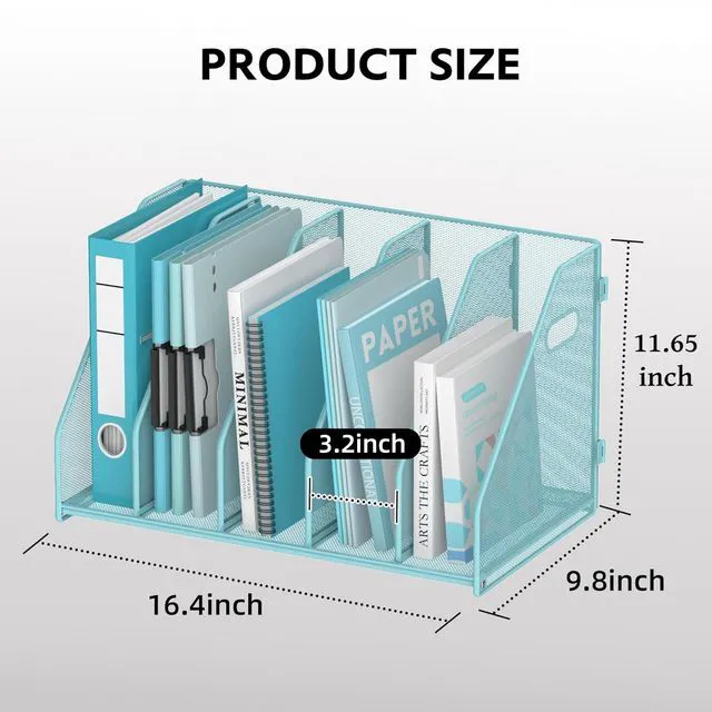 Alt view image 3 of 7 - Binder Organizer, Magazine File Holder with 5 Vertical Rack, Blue Metal Desk File Organizer & Binder Holders, Magazine Organizers for Office Desktop, Home, School, Classroom