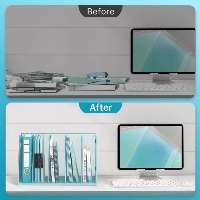 Alt view image 5 of 7 - Binder Organizer, Magazine File Holder with 5 Vertical Rack, Blue Metal Desk File Organizer & Binder Holders, Magazine Organizers for Office Desktop, Home, School, Classroom