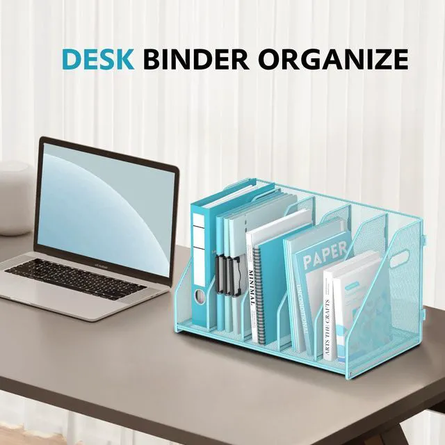 Alt view image 7 of 7 - Binder Organizer, Magazine File Holder with 5 Vertical Rack, Blue Metal Desk File Organizer & Binder Holders, Magazine Organizers for Office Desktop, Home, School, Classroom