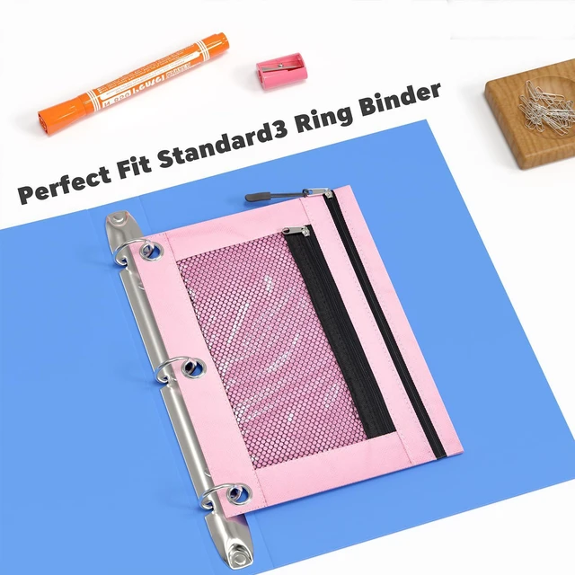 Alt view image 4 of 7 - 3 Ring Pencil Pouch, Binder Pencil Pouch with Zipper and Mesh Window,8pack 8colors