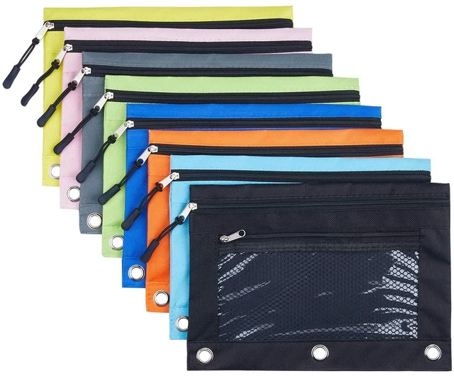 Main image of 3 Ring Pencil Pouch, Binder Pencil Pouch with Zipper and Mesh Window,8pack 8colors