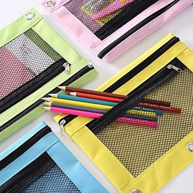 Alt view image 5 of 7 - 3 Ring Pencil Pouch, Binder Pencil Pouch with Zipper and Mesh Window,8pack 8colors