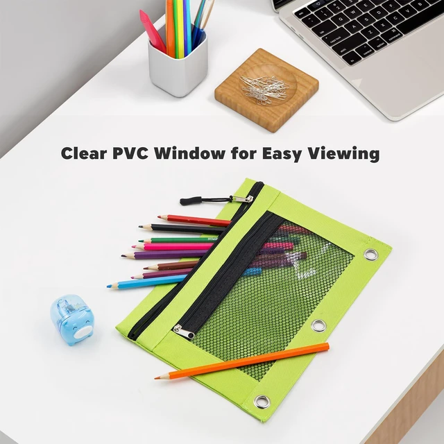 Alt view image 6 of 7 - 3 Ring Pencil Pouch, Binder Pencil Pouch with Zipper and Mesh Window,8pack 8colors