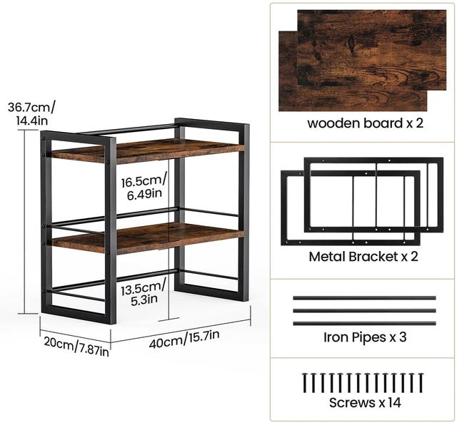 Alt view image 3 of 7 - Office Desk Shelf Organizer, Wood Desktop Bookshelf Supplies Storage Rack, Shelf for Top of Desk and Dresser (Brown-2 Tier)
