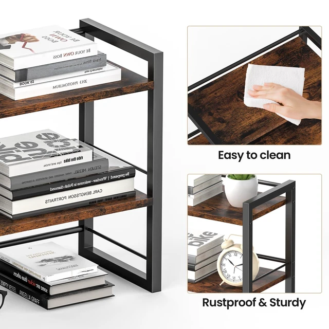 Alt view image 6 of 7 - Office Desk Shelf Organizer, Wood Desktop Bookshelf Supplies Storage Rack, Shelf for Top of Desk and Dresser (Brown-2 Tier)