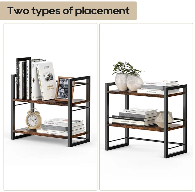 Alt view image 7 of 7 - Office Desk Shelf Organizer, Wood Desktop Bookshelf Supplies Storage Rack, Shelf for Top of Desk and Dresser (Brown-2 Tier)