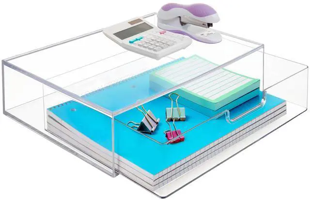 Main image of STAX Plastic Stackable Organizer Drawer in Clear | 12.5-inches Wide | Organize Office Desk Accessories and Sort Letter-Size Paper | Made in USA