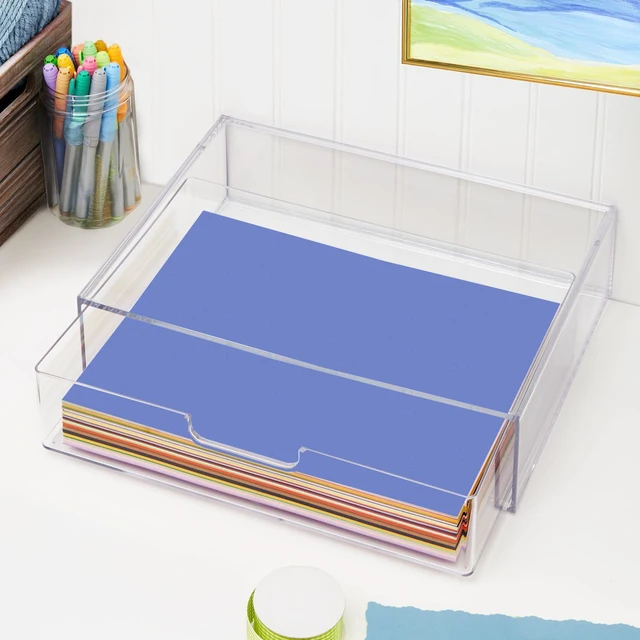 Alt view image 2 of 7 - STAX Plastic Stackable Organizer Drawer in Clear | 12.5-inches Wide | Organize Office Desk Accessories and Sort Letter-Size Paper | Made in USA