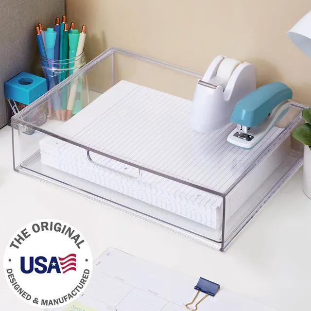 Alt view image 4 of 7 - STAX Plastic Stackable Organizer Drawer in Clear | 12.5-inches Wide | Organize Office Desk Accessories and Sort Letter-Size Paper | Made in USA