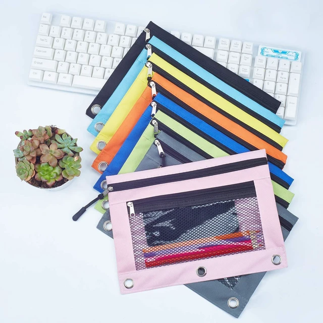 Alt view image 7 of 7 - 3 Ring Pencil Pouch, Binder Pencil Pouch with Zipper and Mesh Window,8pack 8colors